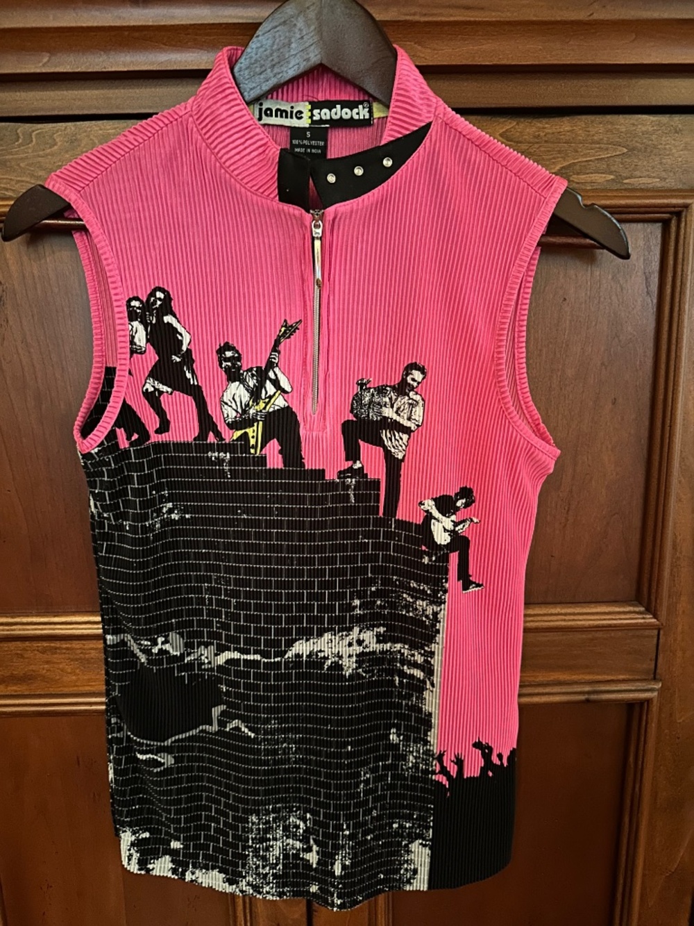 Jamie Sadock Women's Sleeveless 1/4 Zip Activewear Stretch Guitars Top Sz S NWOT